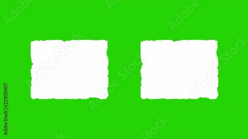 4K Double White Rough Grunge Rectangle Frames Animation with Distressed Edges on Transparent Background for Vintage Video Transitions, green screen animation.