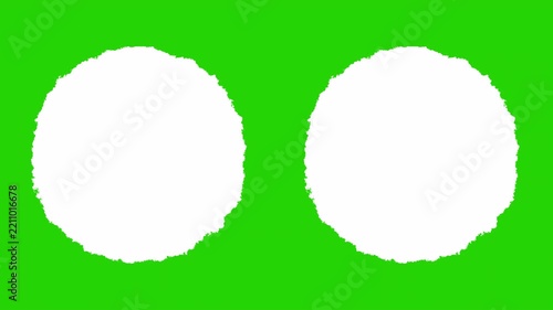 4K Double White Rough Grunge Circle Shapes Animation with Distressed Edges on Transparent Background for Creative Video Transitions, green screen animation.