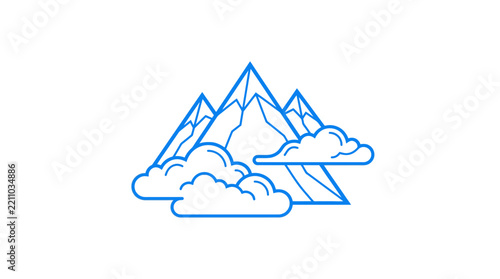 Stylized Mountain Peaks and Clouds Line Art