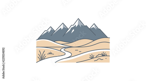 Stylized Mountain Landscape with Winding River