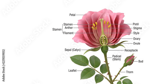 Botanical Flower Anatomy Cross Section Diagram Showing Internal Parts and Reproductive Organs for Biology Education