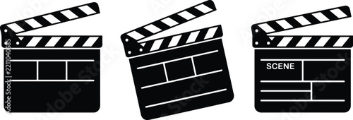 Vector set of movie clapperboards featuring different angles and designs for filmmaking and cinema production