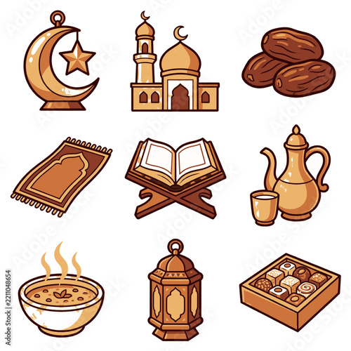 Ramadan Cartoon Sticker Pack Collection with Flat Cel Shading