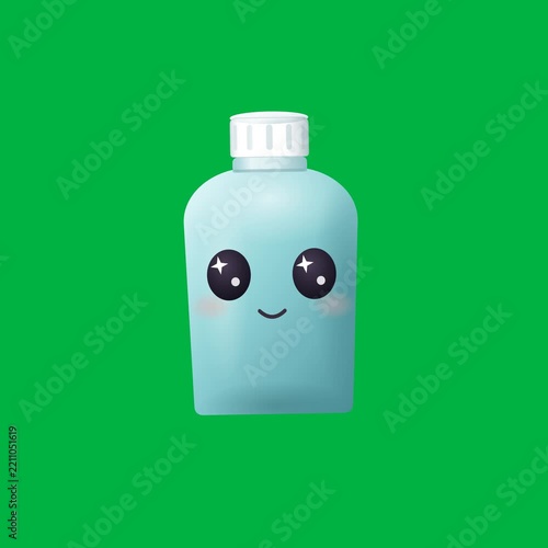 Cute Animated Blue Water Bottle Character Mascot on Green Screen