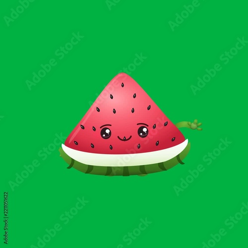 Cute Cartoon Watermelon Slice Mascot Waving Animation