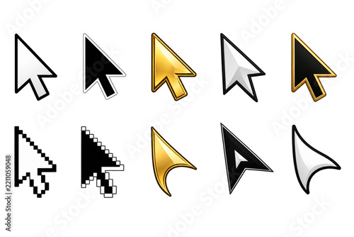 Set of various computer mouse cursor arrow icons isolated on a