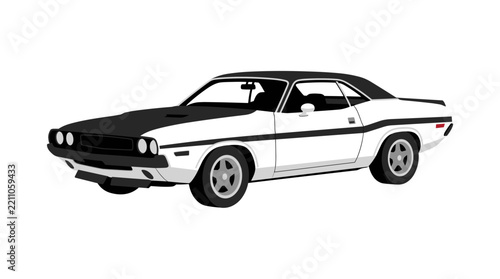 Classic muscle car vector illustration with black and white design