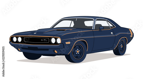 Classic vintage muscle car illustration in blue with retro design