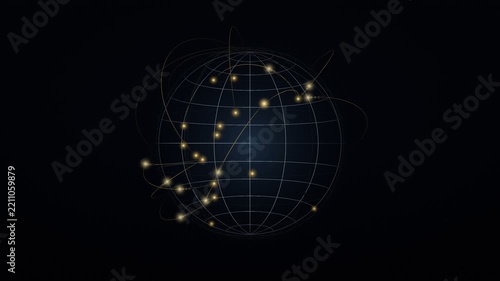 Rotating Digital Wireframe Globe With Glowing Nodes Animation For Global Network Backgrounds