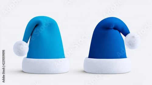 Cyan and blue christmas hats set isolated on white background, festive winter holiday santa caps collection for christmas celebration, seasonal decoration, party costume and new year concept