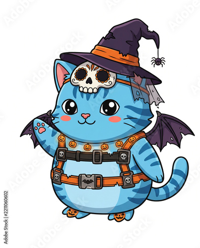 Blue cat halloween hat on white background