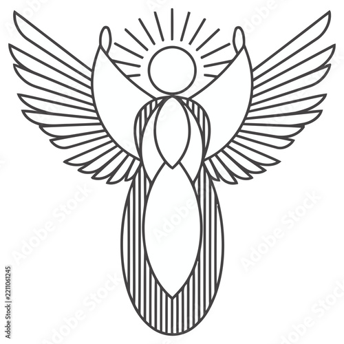 Stylized Angel with Wings and Sun Symbol