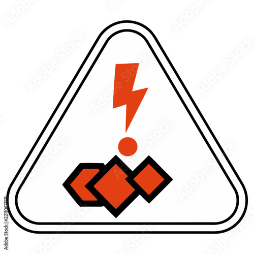 Warning Sign with Lightning Bolt and Geometric Shapes