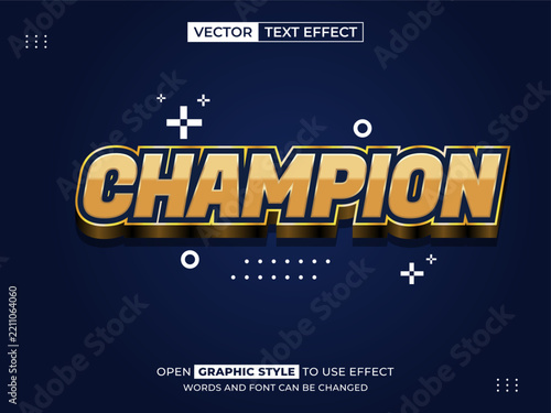 Champion Gold 3D Text Effect with a bold style and dark blue background.