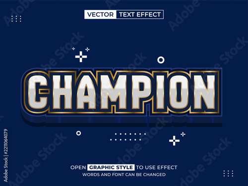 Champion 3D text effect with gold and metallic style