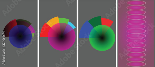 Abstract Colorful Chart and Radial Pattern Vector Set - Infographic Circular Segments and Pink Ellipse Stack