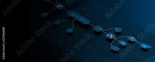 background image depicts automation technology involving intelligent coding agents and various tools