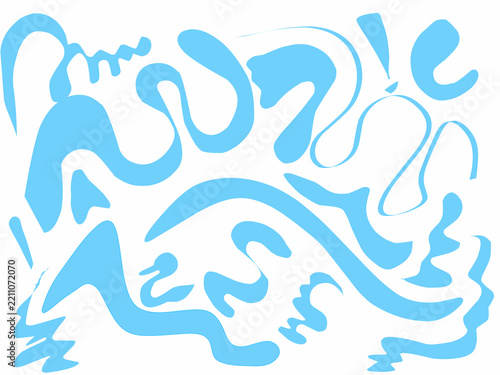 Abstract wavy blue illustration. Hand drawn random blue lines.	