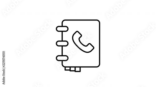 Phone Book with Telephone Handset Outline Icon on White Background