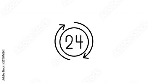 24 Hour Service Outline Icon with Circular Arrows on White Background