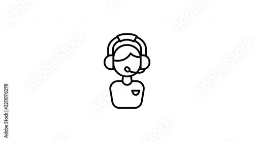 Female Customer Support Agent with Headset Outline Icon