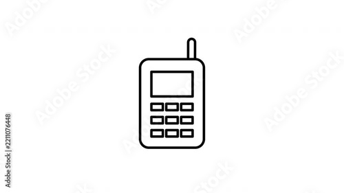 Mobile Phone with Keypad and Antenna Outline Icon on White Background