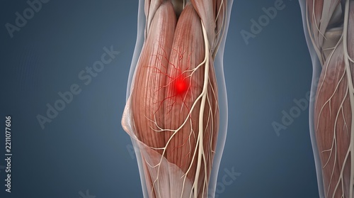 Detailed gastrocnemius muscle anatomy with pain point.