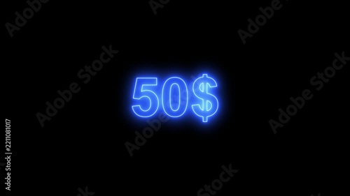 Glowing Blue Neon Rapid Money Increment 0 to 100 Count Motion Video on Transparent Alpha Channel