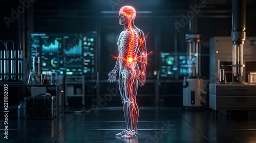 Full body anatomical scan showing spinal and brain pain.