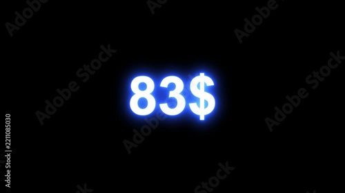 Glowing Blue Neon Rapid Money Increment 0 to 1000 Count Motion Video on Transparent Alpha Channel