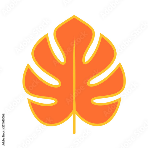 Stylized Orange Monstera Leaf with Yellow Outline