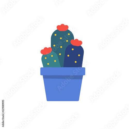 Stylized Potted Cacti with Red Flowers