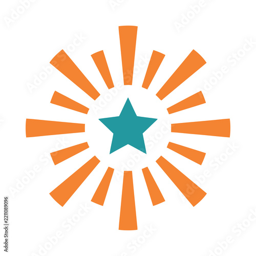 Teal star and orange sunburst graphic
