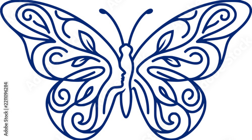 Elegant butterfly line art with woman face profile silhouette