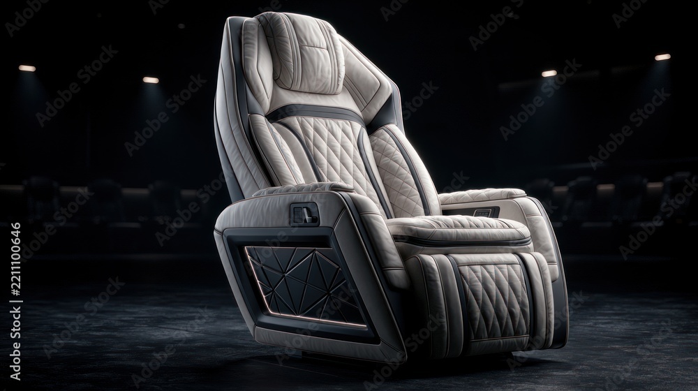 Fototapeta premium Luxury massage chair with quilted upholstery and ambient lighting