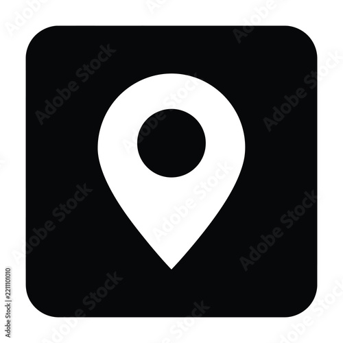 Black square icon with white location pin symbol