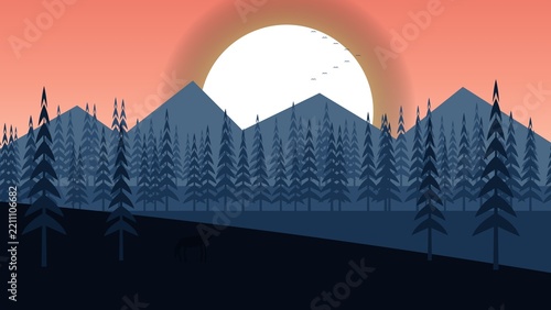 Prowling Timber Wolf in Jagged Rocky Alpine Peaks (Peach Sunset & Midnight Navy)