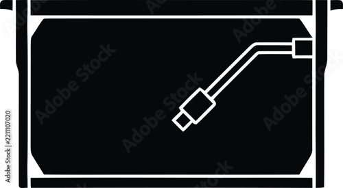 Minimalist Black and White Line Art Icon of Electronic Device Interface and Connection Cable