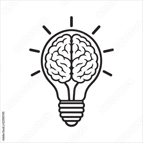 Brain Lightbulb Idea Vector - Smart Creative Thinking, Innovation, and Brainpower Line Art Icon Design
