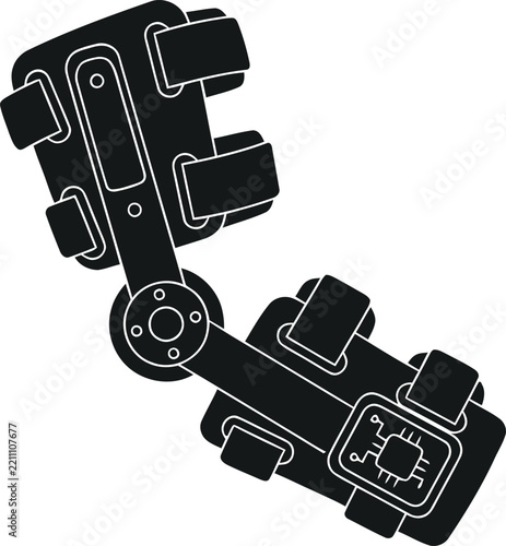Black and White Robotic Arm Exoskeleton Icon Vector Design
