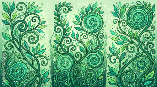 Obraz na plátně Intricate green spirals and vines entwined in decorative garden scene