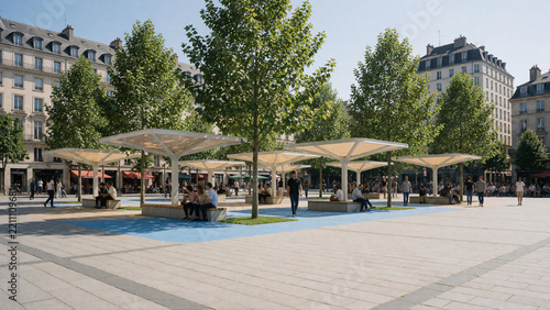 Urban heat mitigation concept with shade structures