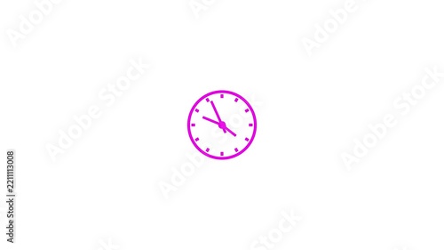 One hour clock rotation, 60 minutes time period, 1 hour clock hands rotation animation, time passing by, transparent background.4k video