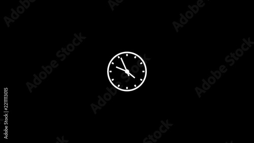 One hour clock rotation, 60 minutes time period, 1 hour clock hands rotation animation, time passing by, transparent background.4k video