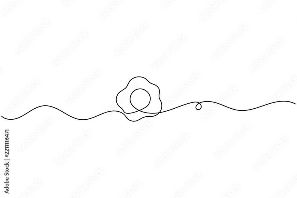 Obraz premium Sunny side up fried egg continuous line drawing minimalist food kitchen breakfast outline vector illustration