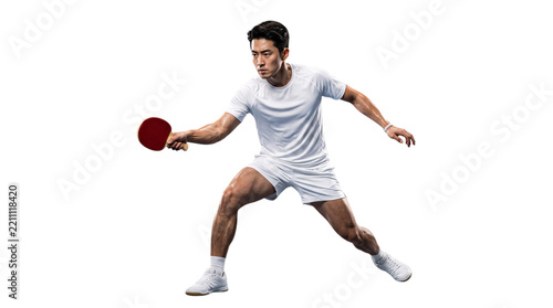 Asian male table tennis player in action hitting ball