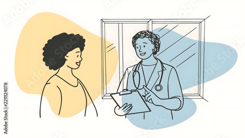 Medical consultation and patient diagnosis discussion. Healthcare services and clinical communication needs. Female doctor talking with a patient in a clinic