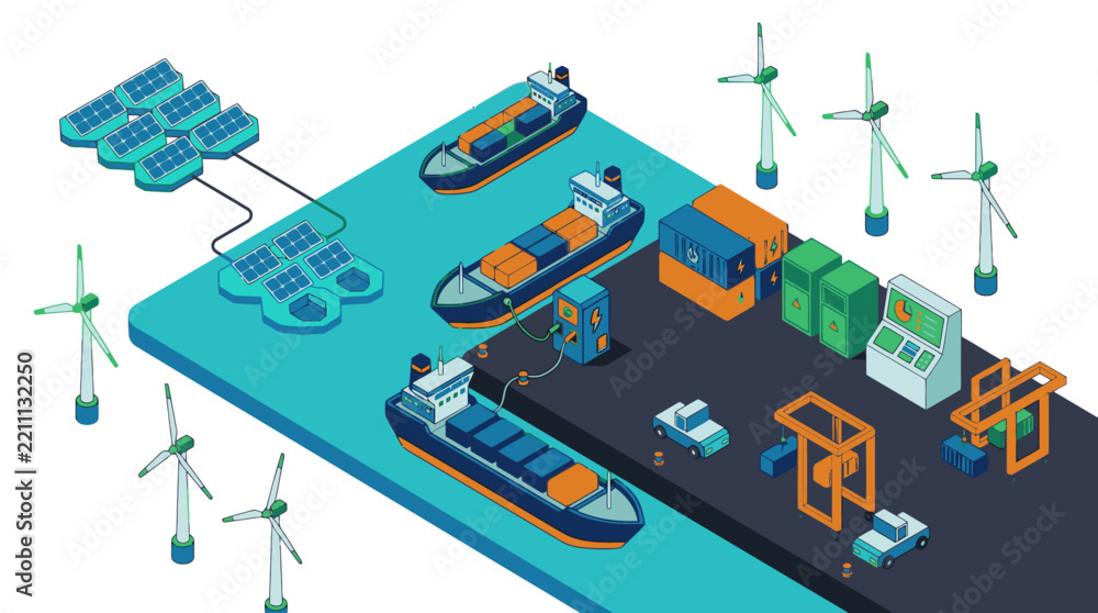 Fototapeta premium Sustainable Energy Powered Logistics and Shipping Network Infographic