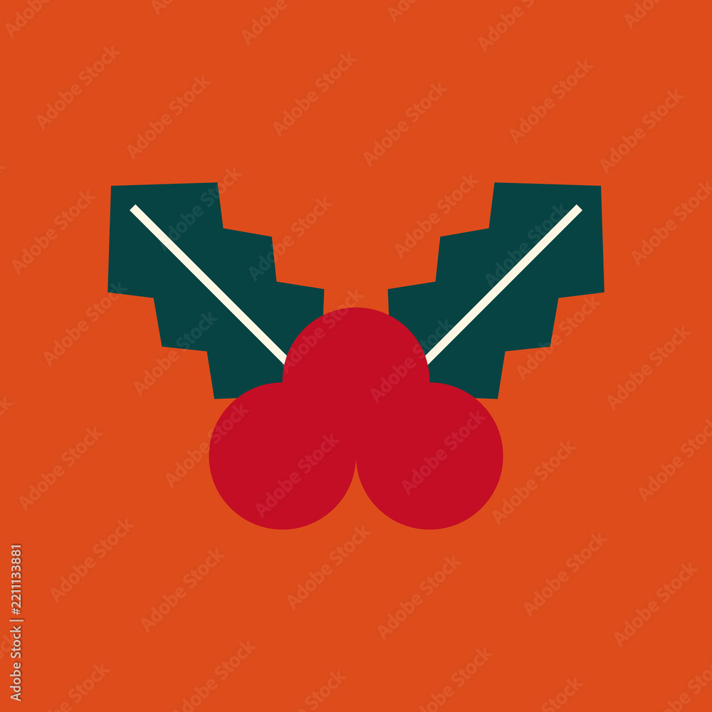 Naklejka premium Holly berry geometric Christmas flat illustration
