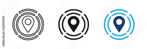Near me search icon, map pin radar circle location proximity symbol. vector illustration